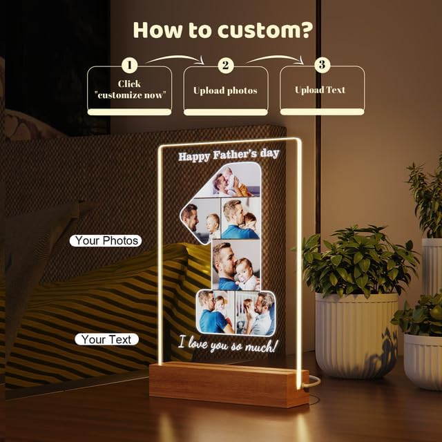 Fathers Day Personalized Gifts for Dad, Custom Night Light